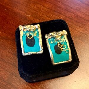 Vintage Gold and Teal Statement Earrings